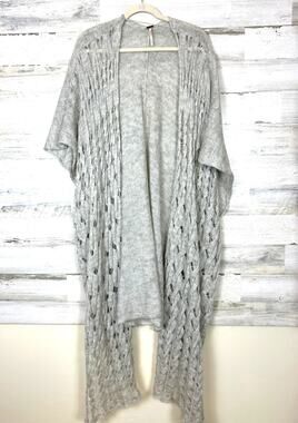 Free People Womens M/L Gray Heath Knit Kimono Cardigan Knit Open Front Sweater
